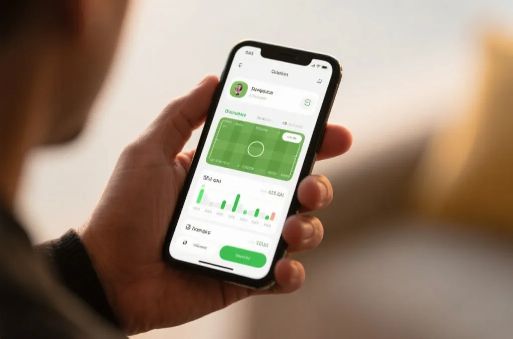 足球球迷使用手機APP查看球隊歷史戰績與戰術數據